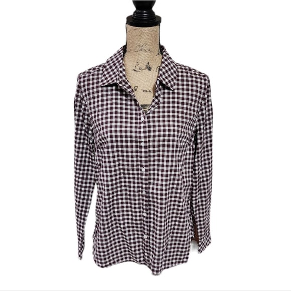 Talbots Tops - Talbots burgundy and white Plaid Button Down Long Sleeve Shirt Size‎ Medium
